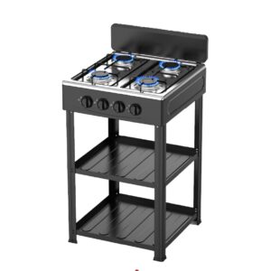 Estufa a gas con pedestal y 2 entrepaños de 4 hornillas